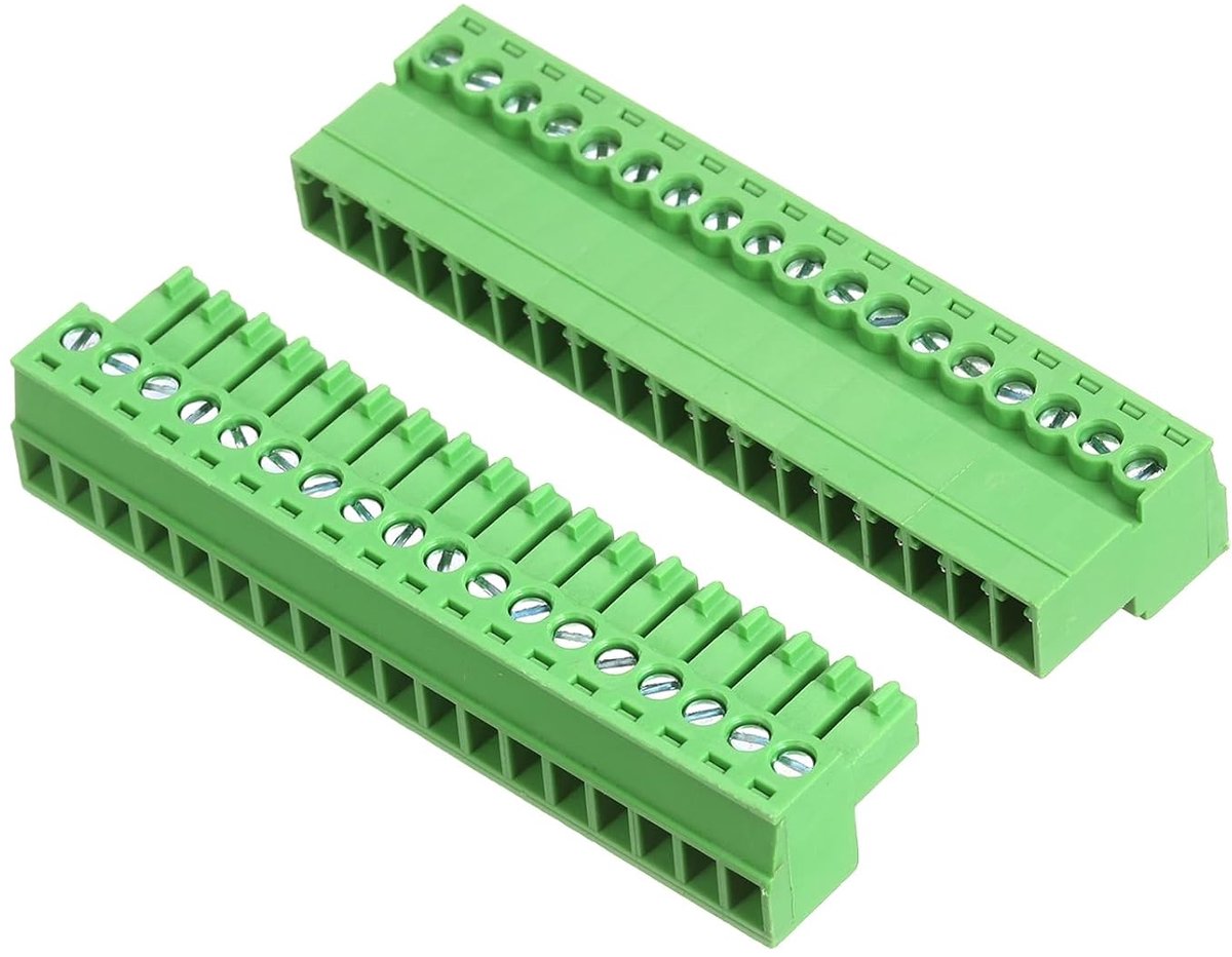 1 set klemblok, schroefklemmen, 18-polig, 3,5 mm, stekker rechtshoek, voor audio- en elektronische modules.