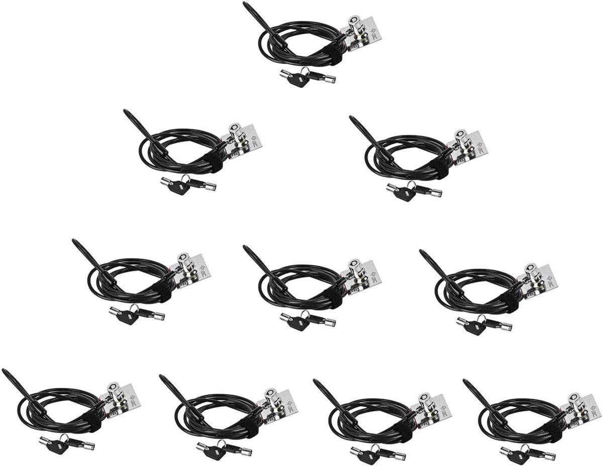 diefstalbeveiliging, PC van staal, hardware, computerslot, kabel, beveiliging, notebook, smartphone, laptop en tablet, zwart, 10 stuks