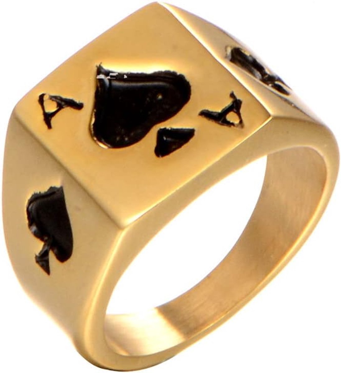 Heren RVS Schoppenschoppenskaart Geluksring Zilver Zwart, metaal, Metaal