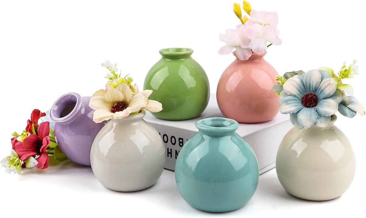 Vazen set 12 stuks - keramisch - kleurrijke bloemen - perfecte tafeldecoratie - ShopVlot