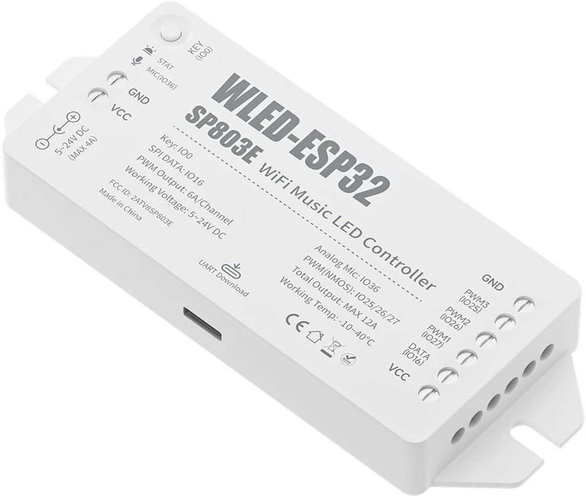 LED controller DC5V-24V - WiFi muziekcontroller - met MIC en USB Type-C - voor RGB LED strips - ShopVlot