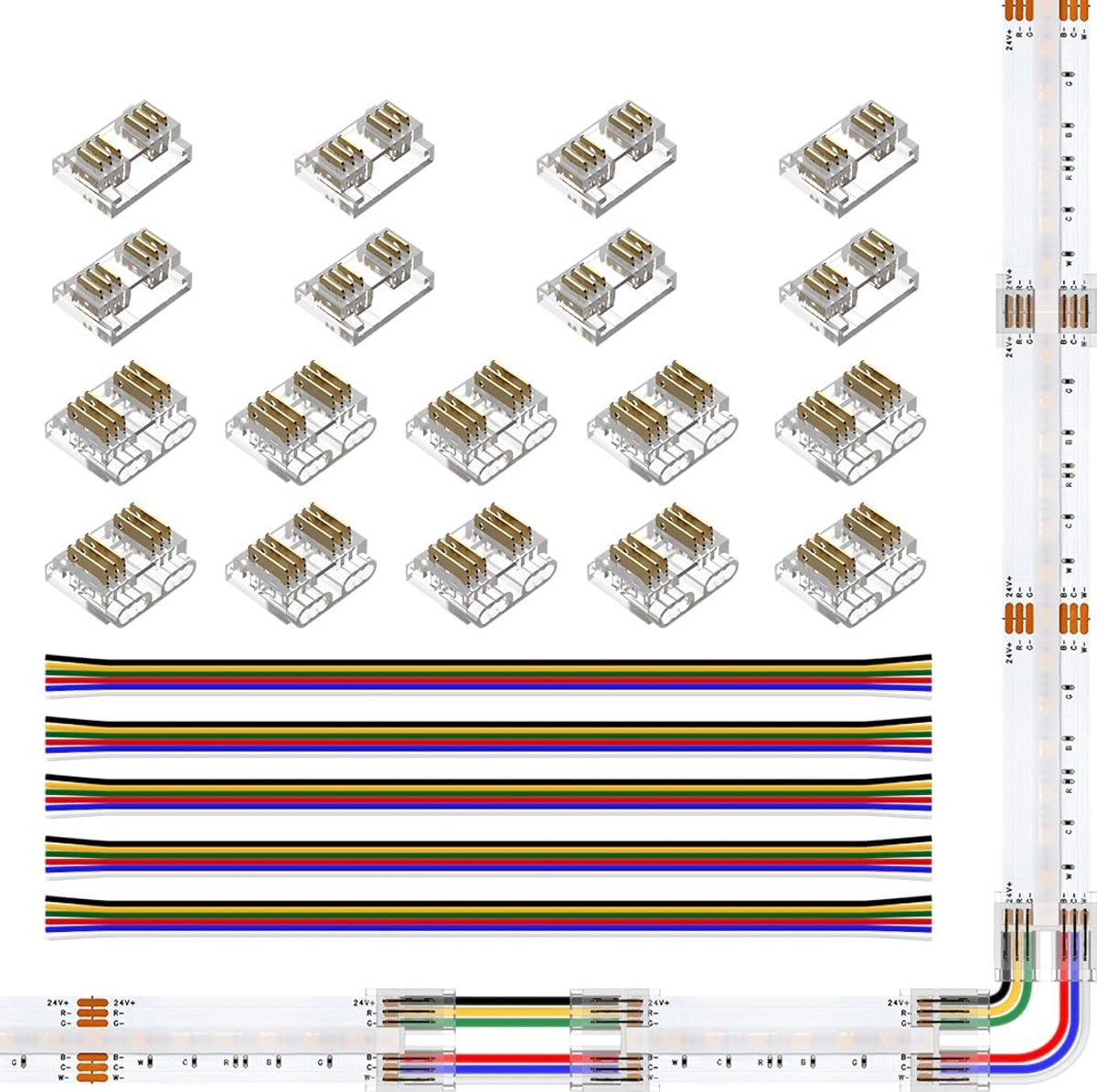 LED strip connectors 6-pin 12mm - transparant - soldeervrij - eenvoudig te installeren - ShopVlot