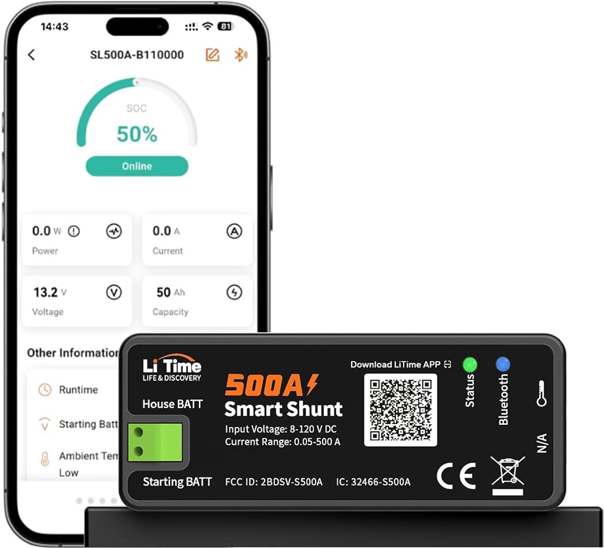 Batterijmonitor 500A - Bluetooth - SOC en alarmsysteem - Voor motorhome, boot en thuisopslag - ShopVlot