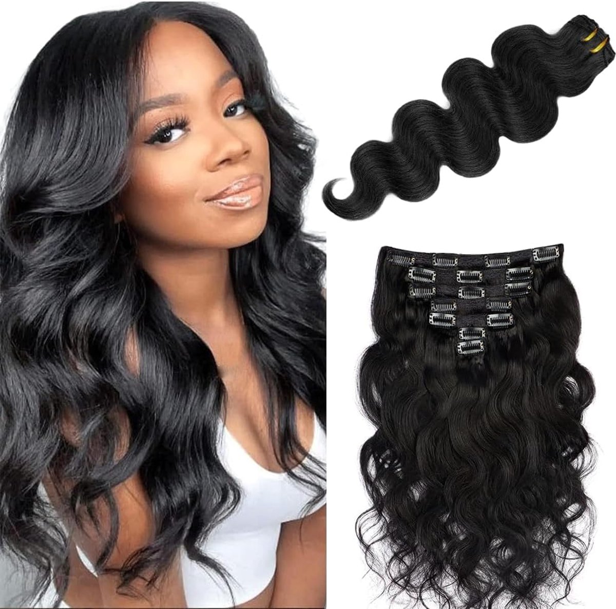 Clip in Extensions 12 Inch - Natuurlijk zwart - 7 stuks dubbel geweven - Zacht en zijdeachtig voor een volle look - ShopVlot