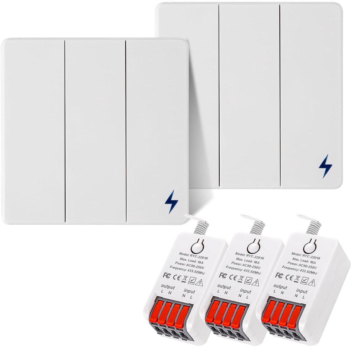 Draadloze Lichtschakelaar Kit 86 Wandpaneel - 2 schakelaars incl. 16A relais - Lange afstandsbediening - ShopVlot