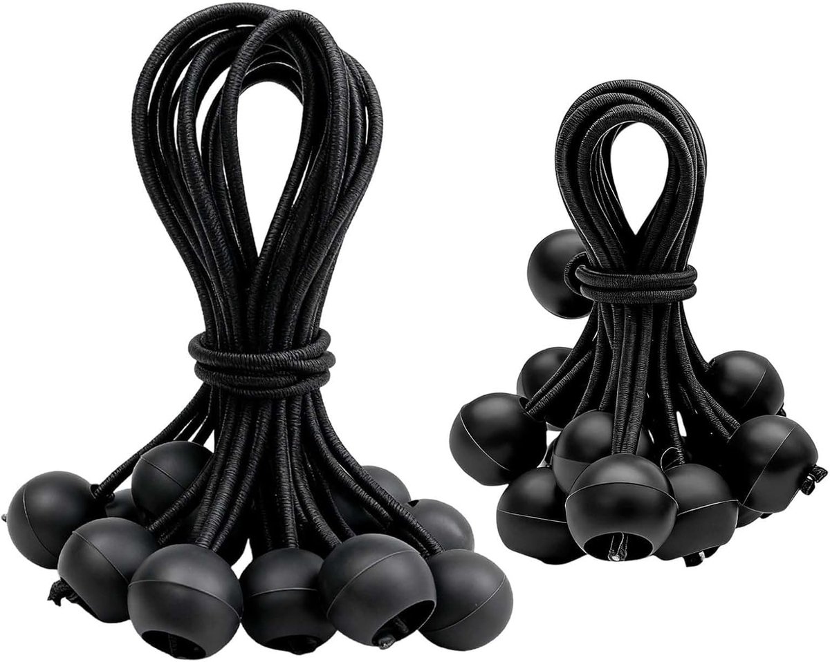 Elastische spanners set 30 stuks - 10 cm en 15 cm - met ballen - ideaal voor tenten en zeilen - ShopVlot