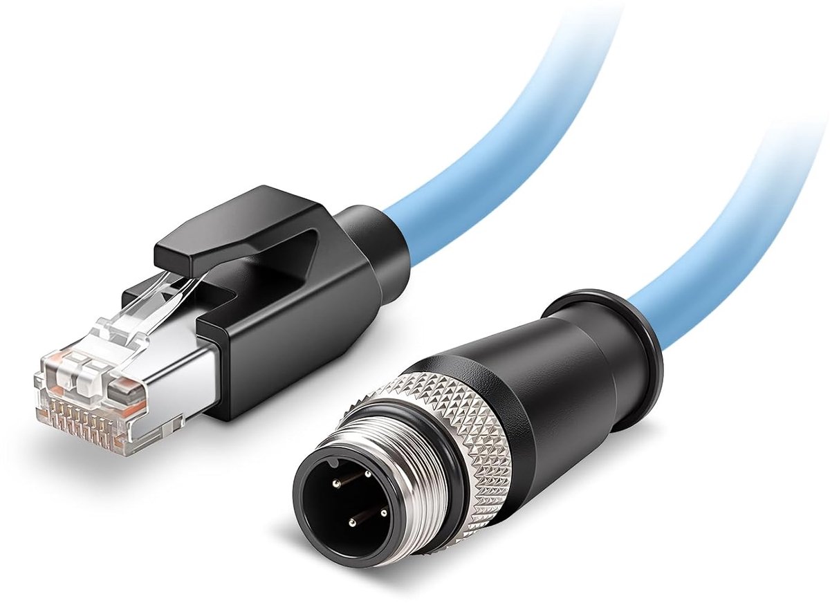 Ethernet kabel 2M - M12 4 Pin Male D Code naar RJ45 - CAT6 hoogflexibel - IP67 waterdicht - ShopVlot