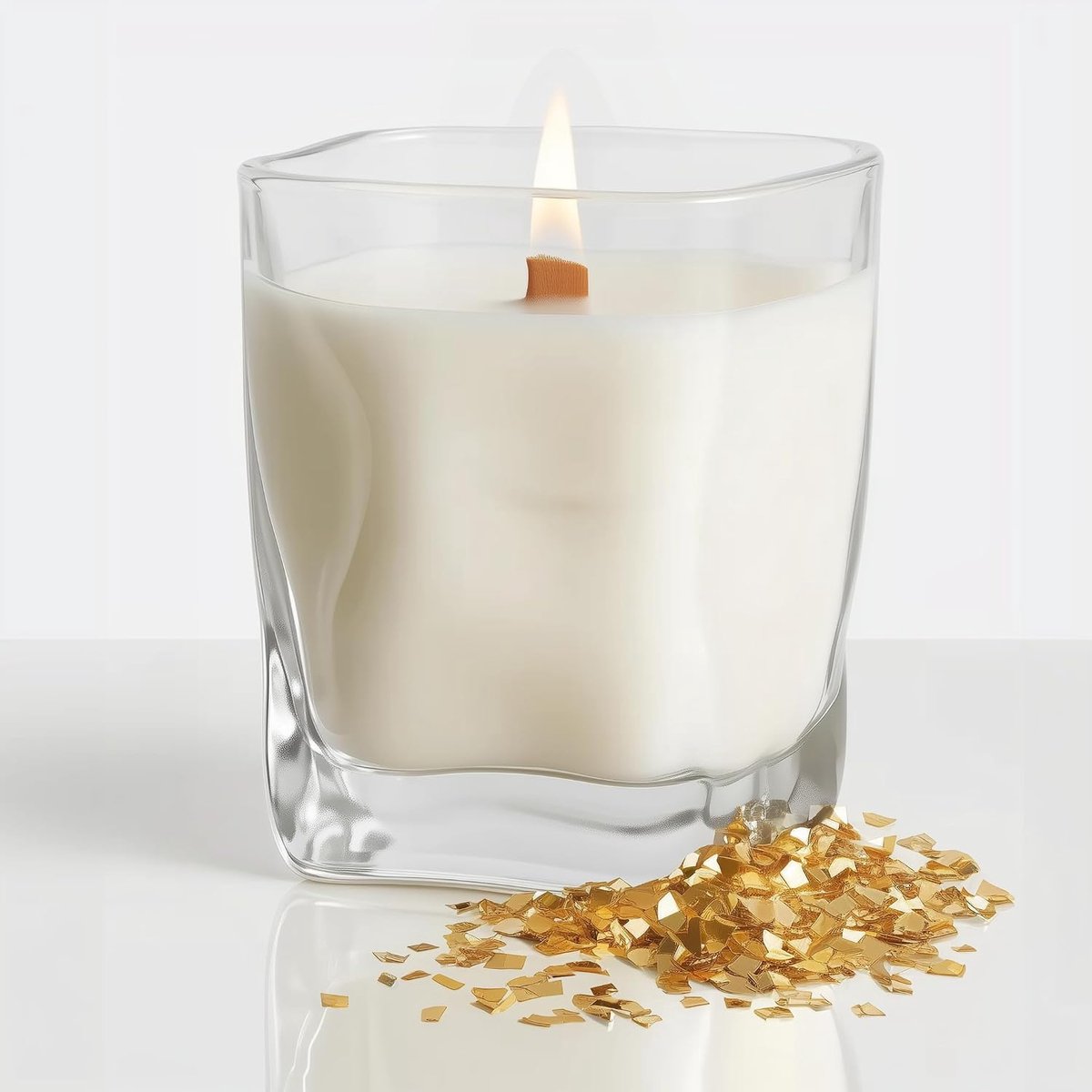 Geurovergoten kaars groot - decoratief glas - golfvorm - 55 uur brandtijd - ShopVlot