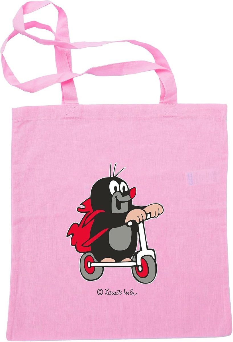 Katoenen boodschappentas met handvat - 42 x 38 cm - origineel De Kleine Mol en Scooter - voor kinderen - ShopVlot