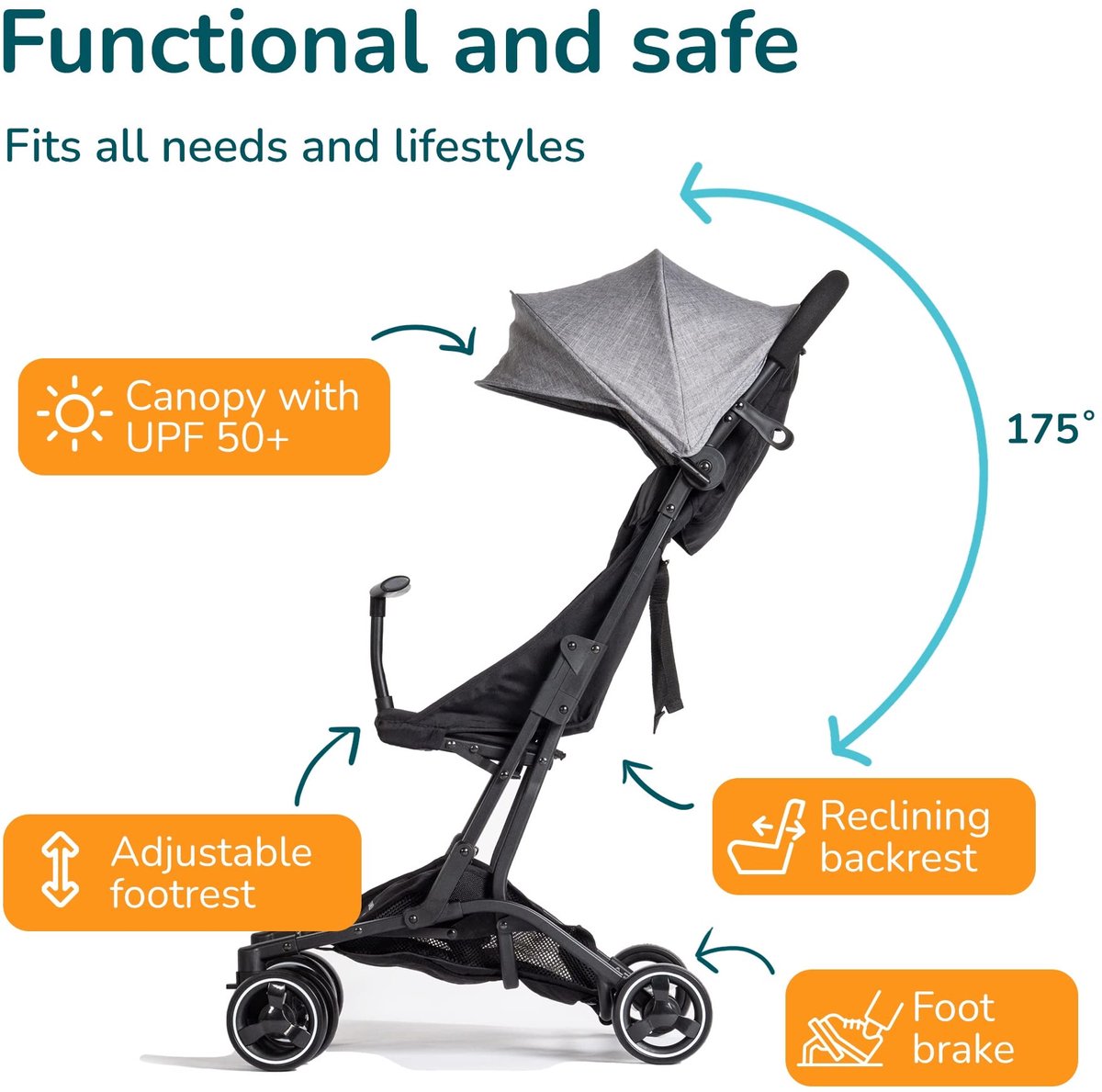 Kinderwagen ultra lichtgewicht buggy 2.0 - compact en licht - 5-puntsgordel en voetrem - ideaal voor reizen - ShopVlot