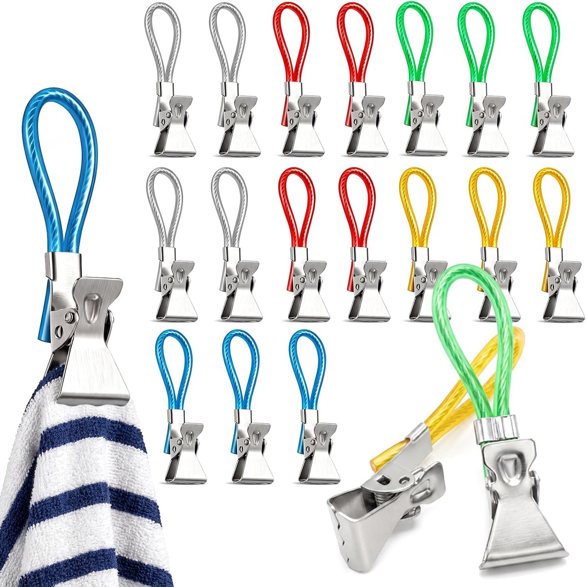 Handdoekclips 20 stuks - metalen klemmen - 5 kleuren - ideaal voor badkamer en keuken - ShopVlot
