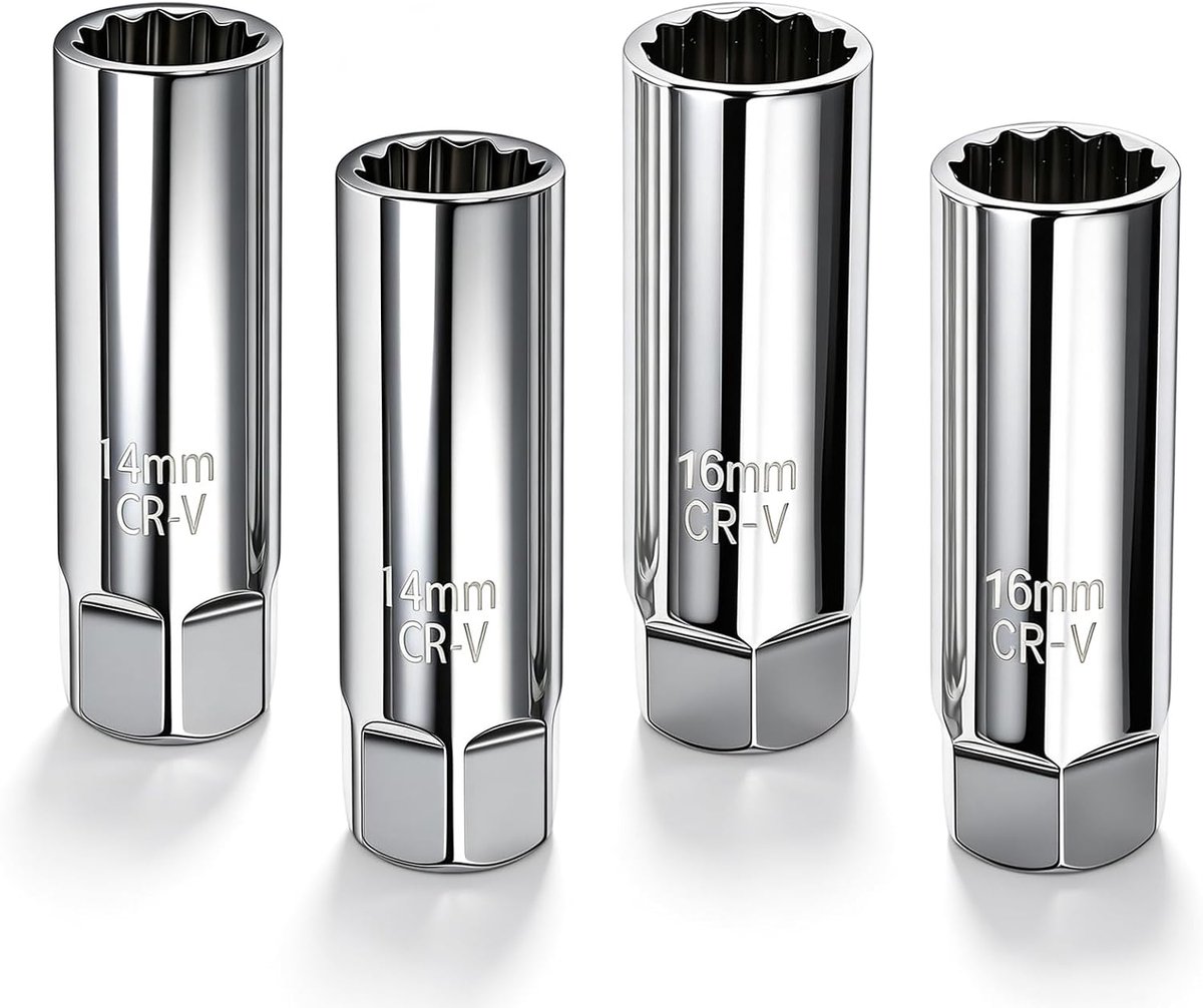 Bougiesleutelset 14 mm en 16 mm - chroom-vanadium staal - robuust en magnetisch - ideaal voor auto en motor - ShopVlot