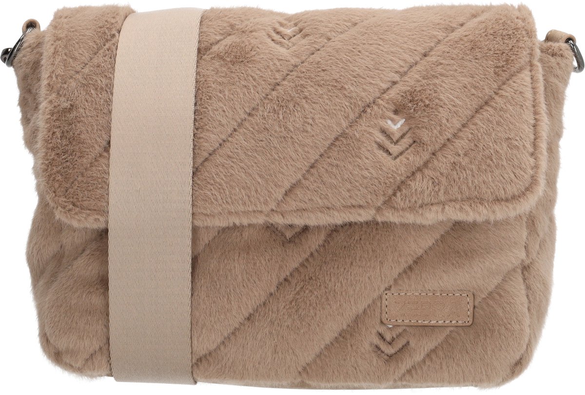 Zebra Trends Celine Crossbodytas - Faux Bont - Geborduurde Details - Damestas - Overslag - Tussenritsvak - Afneembare Schouderband - Taupe