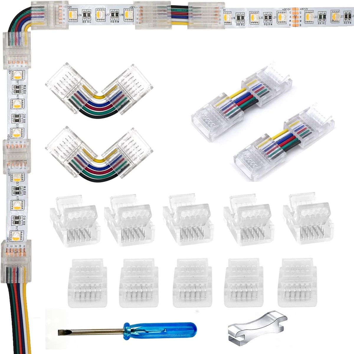 LED strip connector 6 pin 12mm - L-vormig/H-vormig plug - snelste verbinding - ideaal voor RGBWW verlichting - ShopVlot