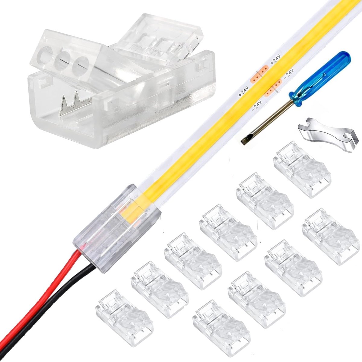 LED connectieset 2-polig 8 mm - zonder solderen - inclusief schroevendraaier - eenvoudig en snel aan te sluiten - ShopVlot