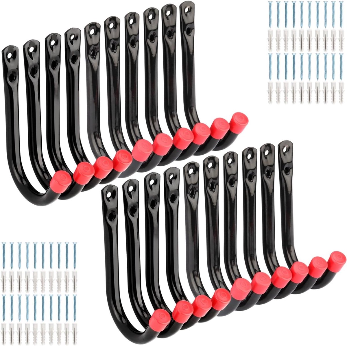 Garagehaken 20 stuks - zware kwaliteit 9cm - stalen wandbevestiging - ruimtebesparend voor gereedschap - ShopVlot