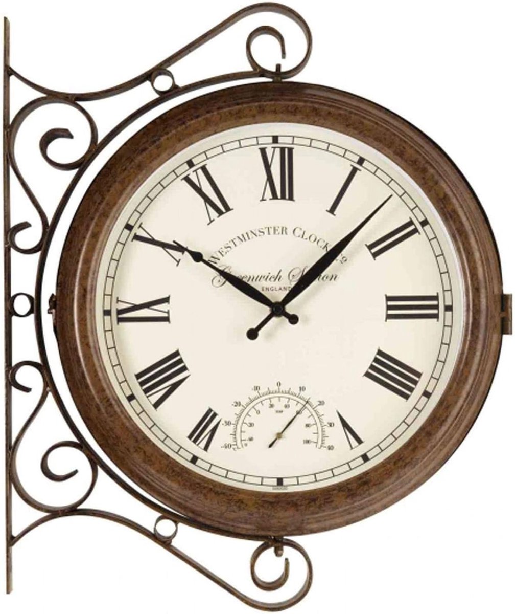 Wandklok dubbelzijdig 38 x 38 cm - wit - met thermometer - perfect voor binnen en buiten - ShopVlot