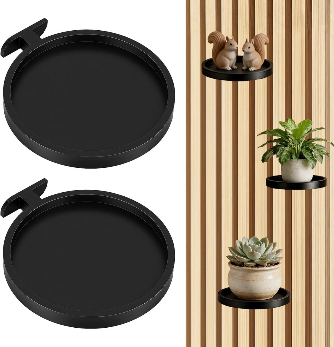 Plant houders voor akoestische panelen - 2 stuks zonder boren - moderne zwarte ronde vorm - perfect voor decoratie - ShopVlot