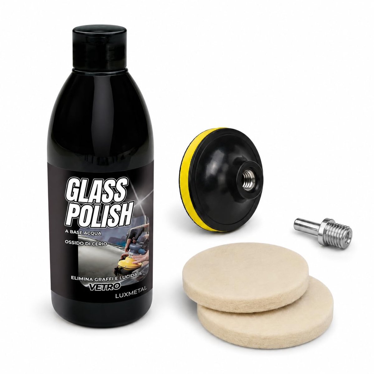 Glaspoetsmiddel 250 g - polijstpasta met viltplaat - verwijdert krassen en dofheid - voor auto en glas - ShopVlot