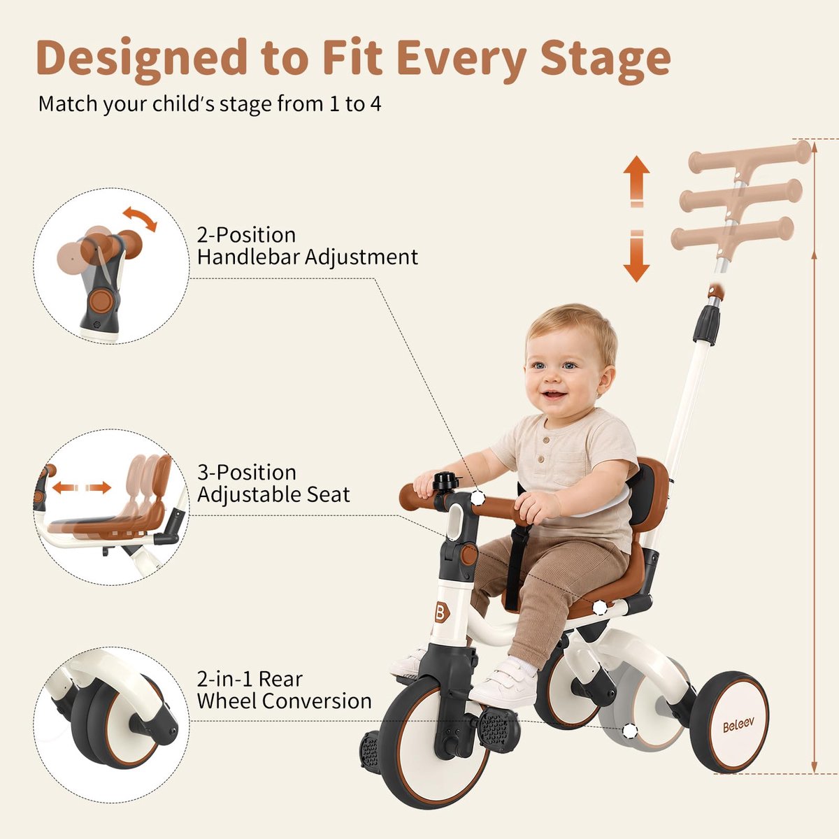 Driewieler peuter 5-in-1 - met duwstang en loopfiets - veilig en leuk voor buiten - ShopVlot