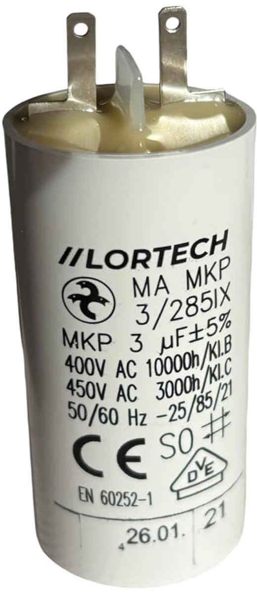 MKP condensator 3 μF - Ø 25 x 48 mm - 400 V AC - ideaal voor rolluiken en jaloezieën - ShopVlot