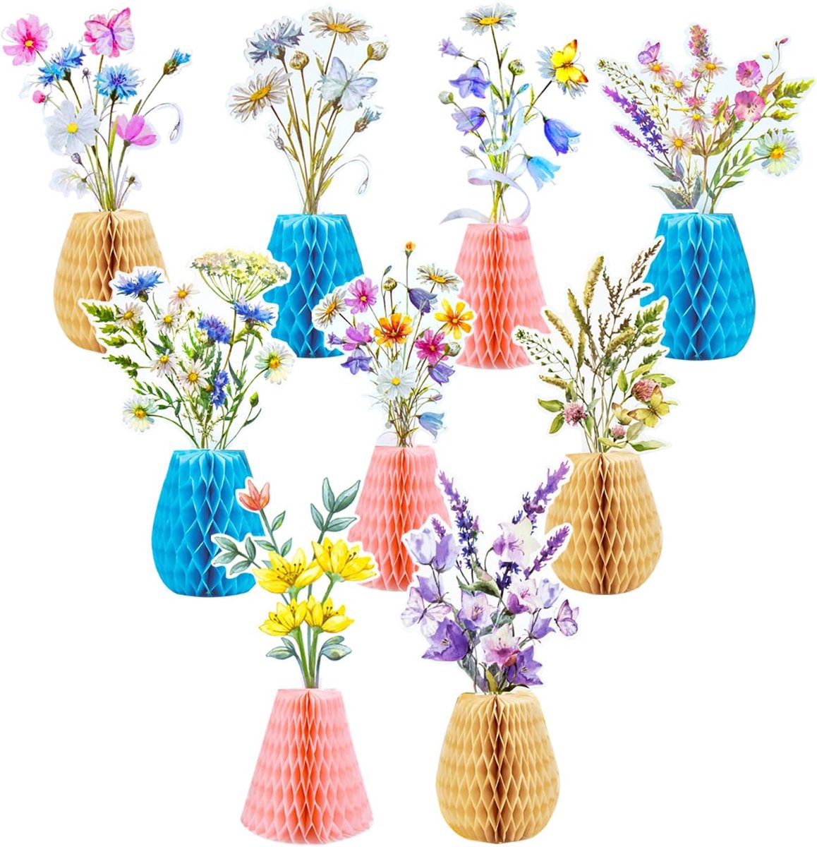 Papierbollen 9 Stuks - Decoratieve Papieren Bloemen - Kleurrijke Versiering - Perfect voor Feestjes - ShopVlot