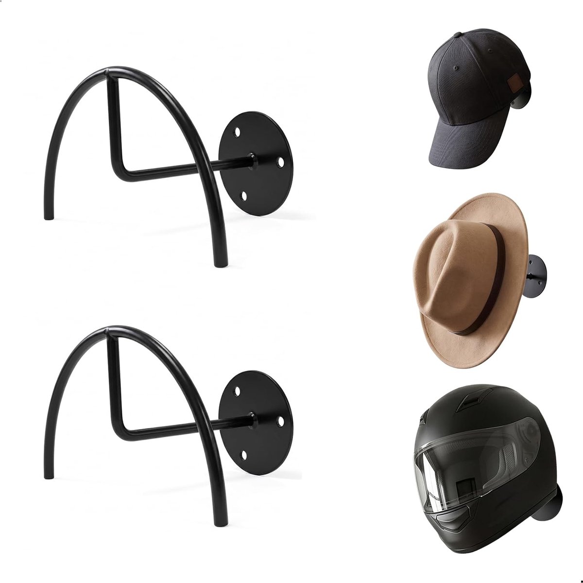 Motorhelm houder 2 stuks - metalen hanger - robuust ontwerp - voor muurbevestiging - ShopVlot
