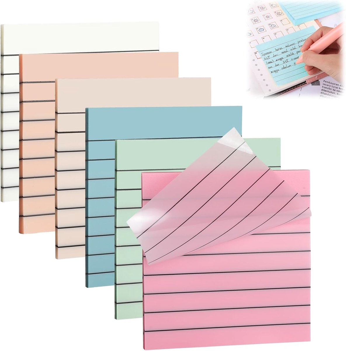 Transparante plaknotities 7,5 x 7,5 cm - gekleurd - gelijnd - ideaal voor notities en taken - ShopVlot