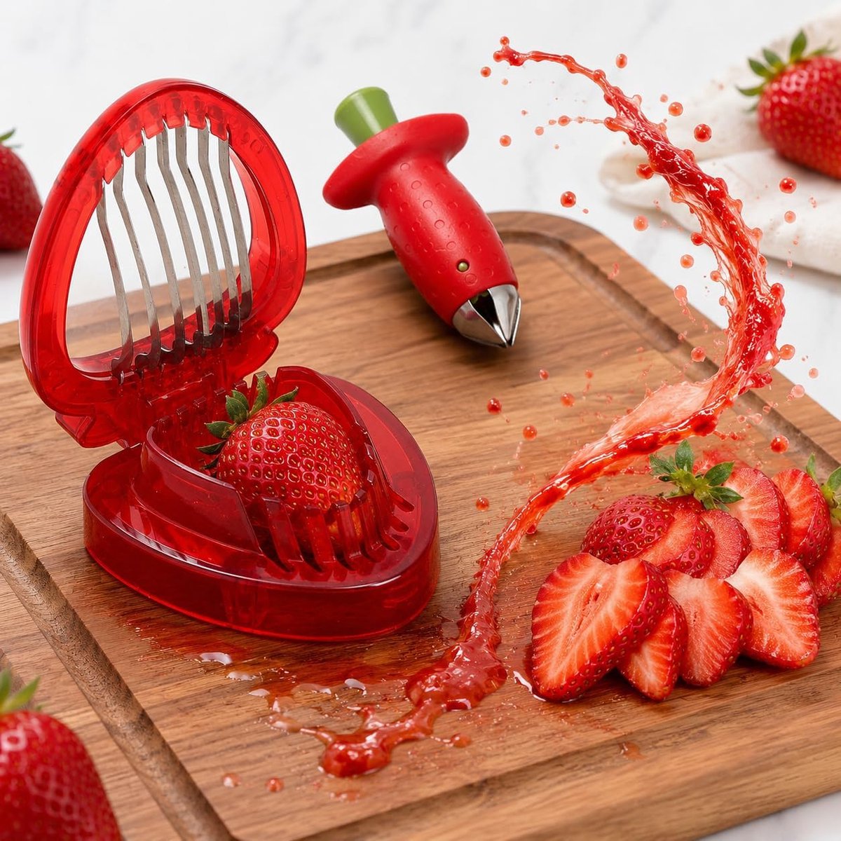Aardbei Cutter Set 2-delig - RVS - Snelle bereiding - Gemakkelijk schoon te maken - ShopVlot