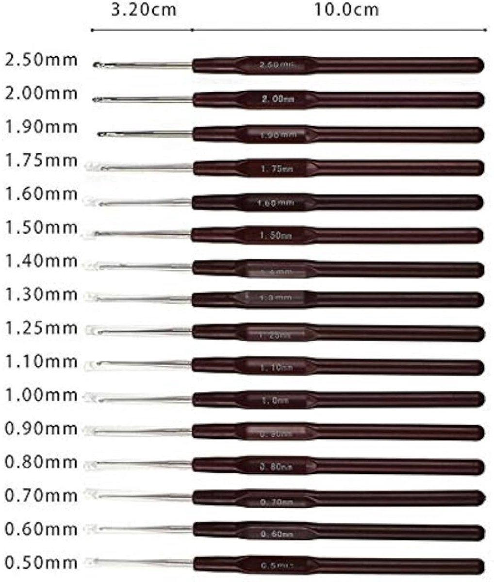 16x Haaknaalden set - Haken - Crochet hook set - haakset - Metaal - Kunststof handvat - 0,5-2,5 mm - Jonyx