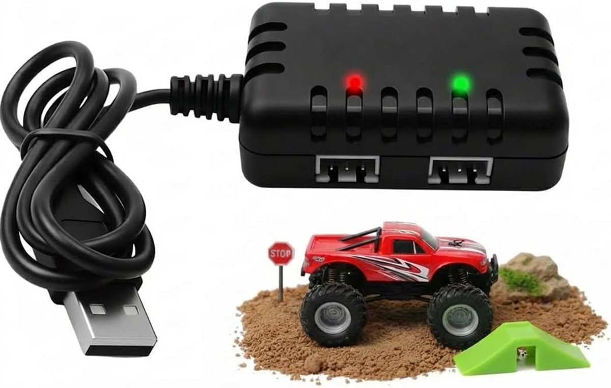 Li-ion batterij oplader 7.4V - 2-in-1 met USB snellader - voor 2S RC auto, drone, boot en vliegtuig - ShopVlot