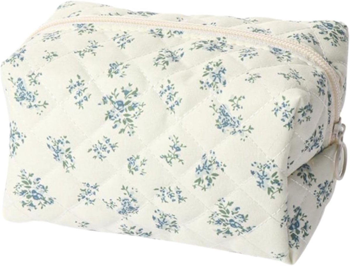 Cosmeticabag met bloemenpatroon - zachte make-up pouch - vierkante octagonale vorm - ideaal voor reizen - ShopVlot