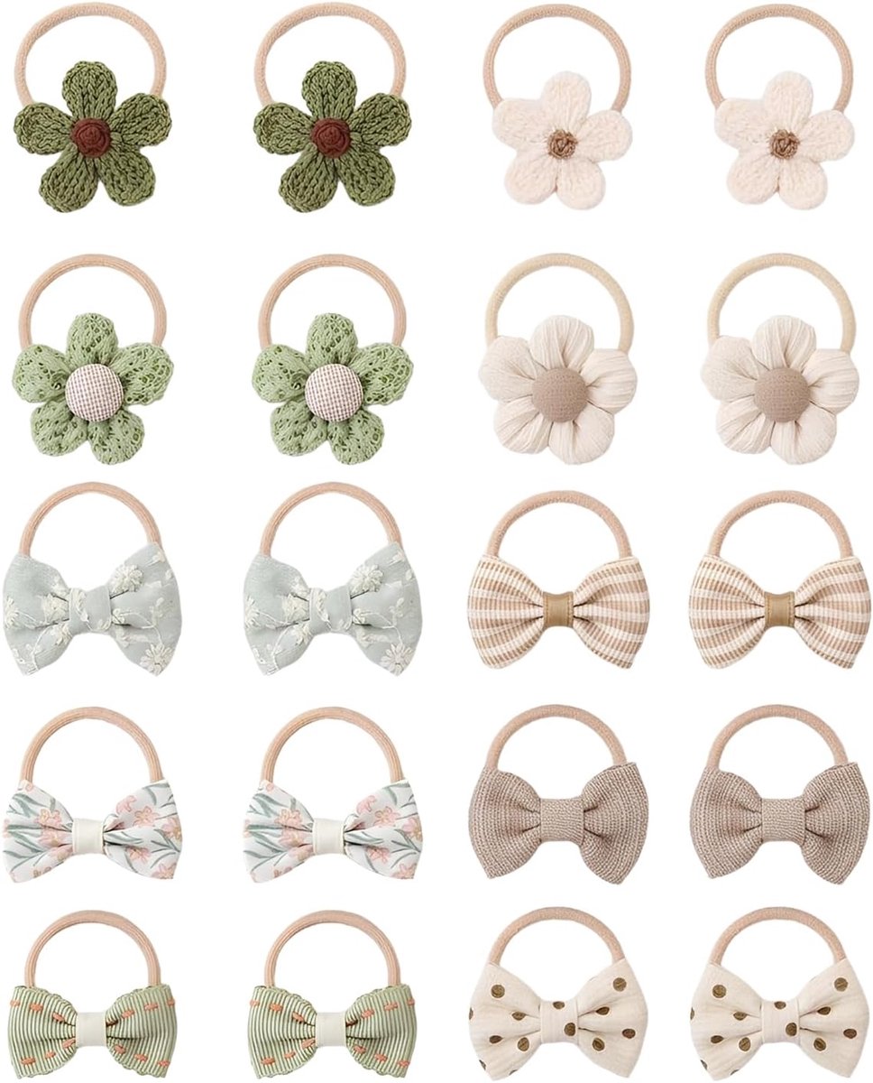 haarelastiekjes 20 stuks - klein, zacht, metaalvrij - bloemen en strikken - ideaal voor school - ShopVlot