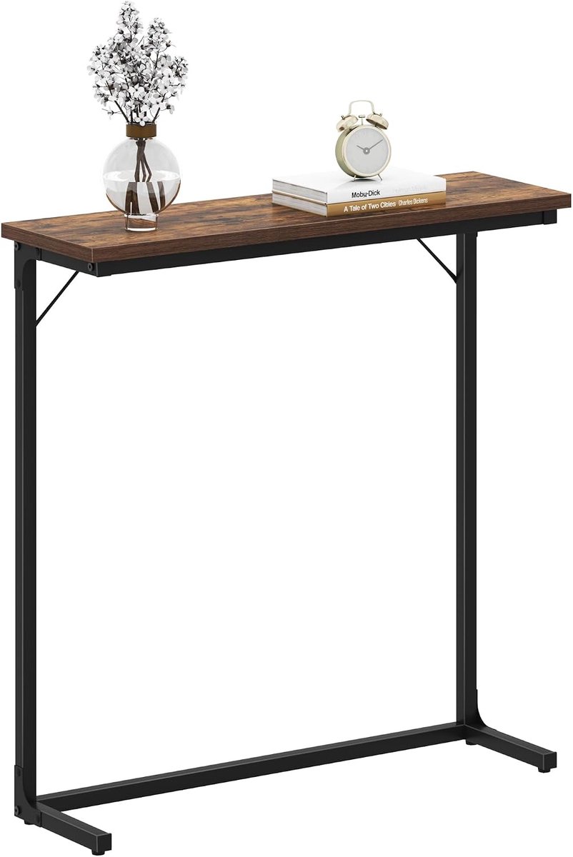 Hzuaneri Consoletafel, 80 cm, smalle salontafel, entreetafel, decoratief, industriële stijl, eenvoudige montage, voor woonkamer, hal, 24 x 80 x 80 cm, rustiek bruin en zwart, bijzettafel, industriële eenvoudige montage, woonkamertafel