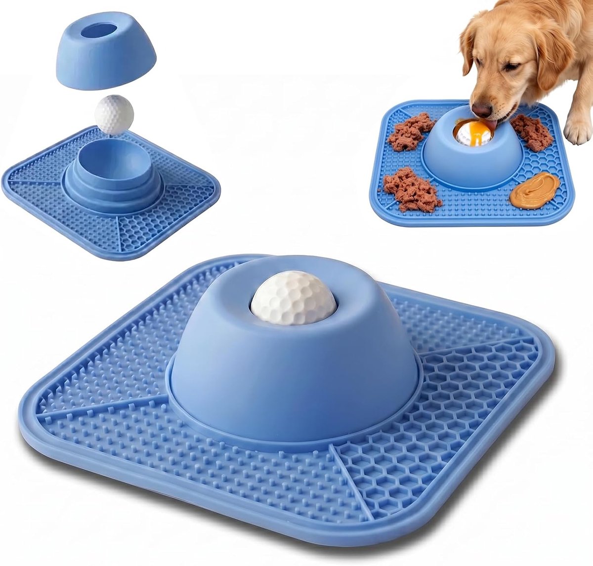 Claoner Slowfeeder hondenbak met likmat - Anti-slip met interactieve bal - Geschikt voor nat en dik voer - 5/6 kop - Voor alle honden en katten - Blauw