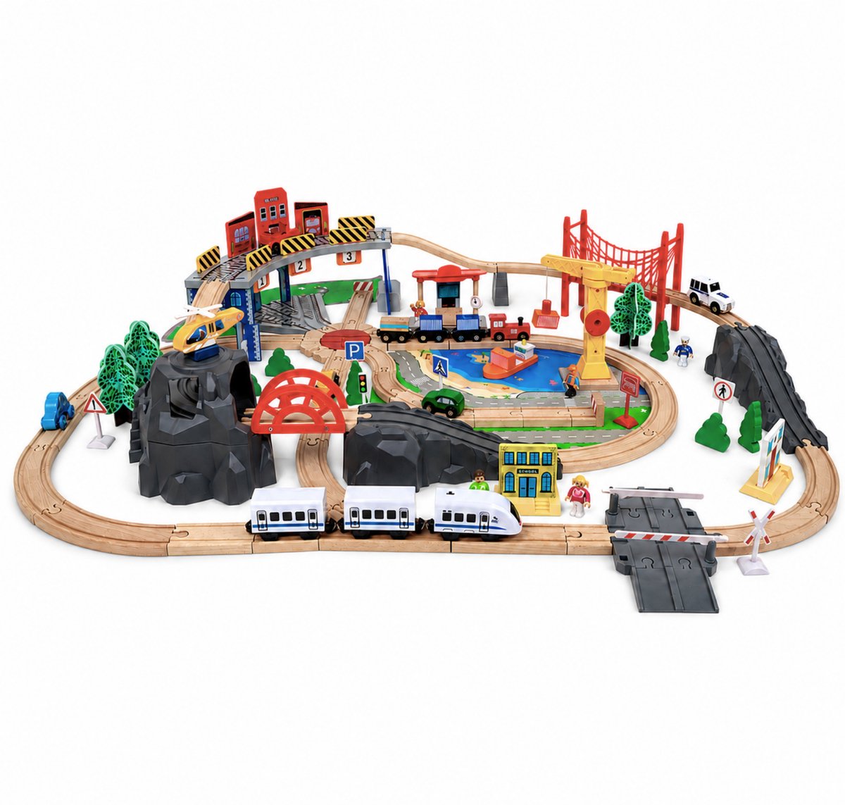 Dastium Kids - 128 Delige Treinset - Houten Speelgoed Trein Set - Treinbaan - Treinspeelset - Met Elektrisch Treintje - Inclusief Accessoires