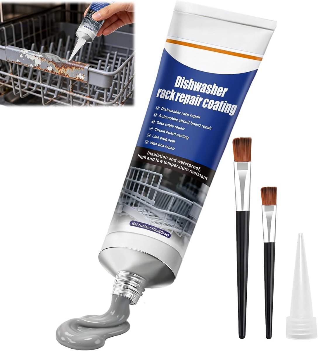 Vaatwassermand reparatiekit 50 ml - Grijze rubbercoating - Voor het herstellen van roest en vlekken - ShopVlot
