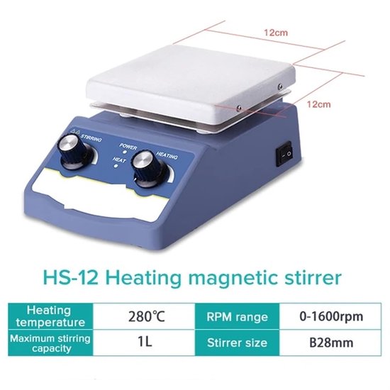 Magnetische Roerder - Laboratoriummixer Verwarmer - Vloeistoffen Mengen - Aluminium Verwarmingsplaat - 12x12cm Werkvlak - Wit — afbeelding 4