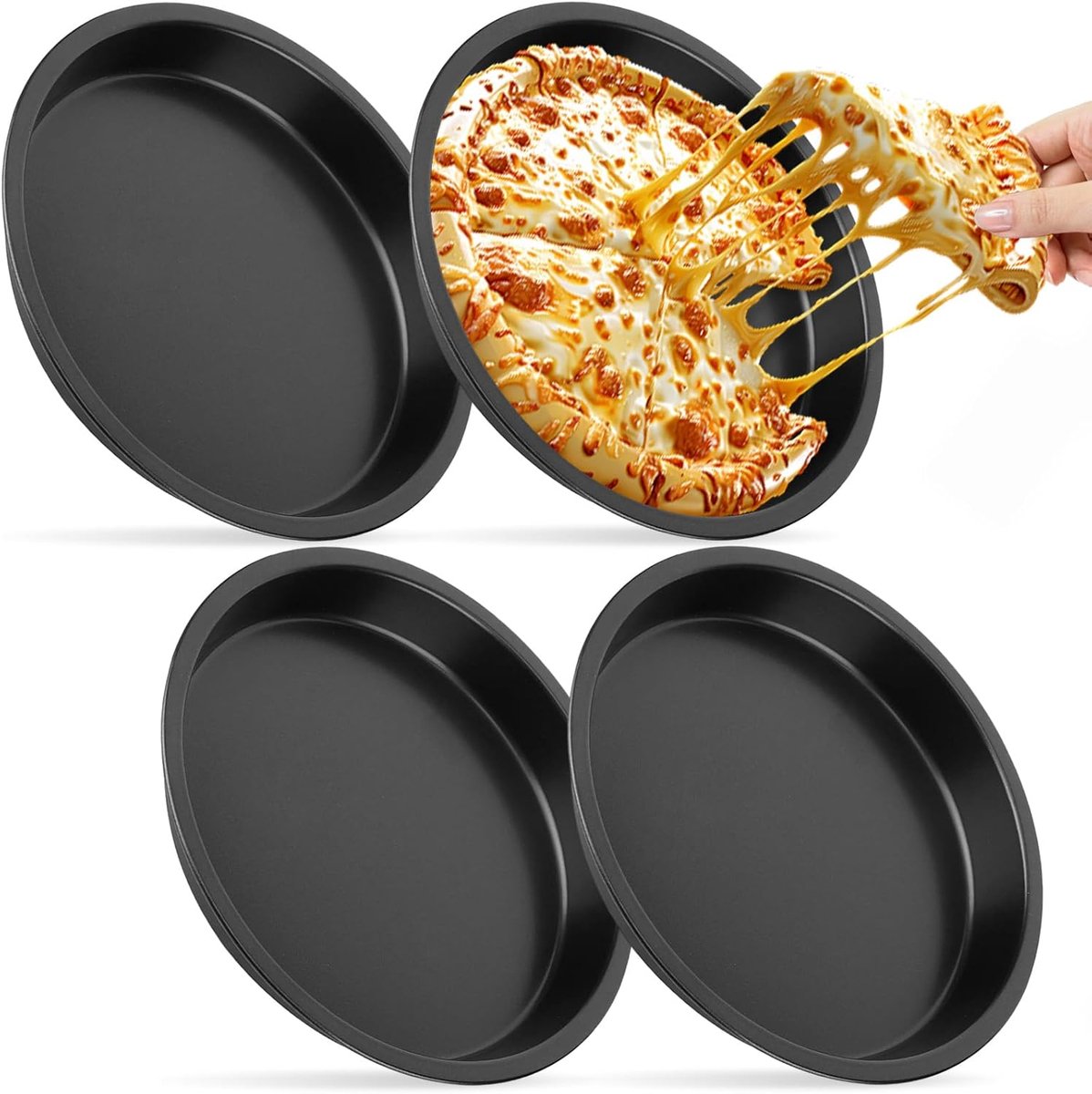 pizzabakplaat 20 cm - antiaanbaklaag koolstofstaal - 4 stuks - multifunctioneel bakken - ShopVlot