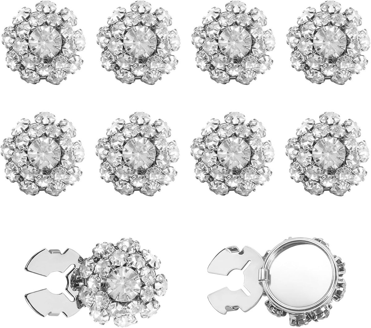 Rhinestone knoopcovers 8 stuks - zilver - luxe design - perfecte decoratie voor kleding - ShopVlot