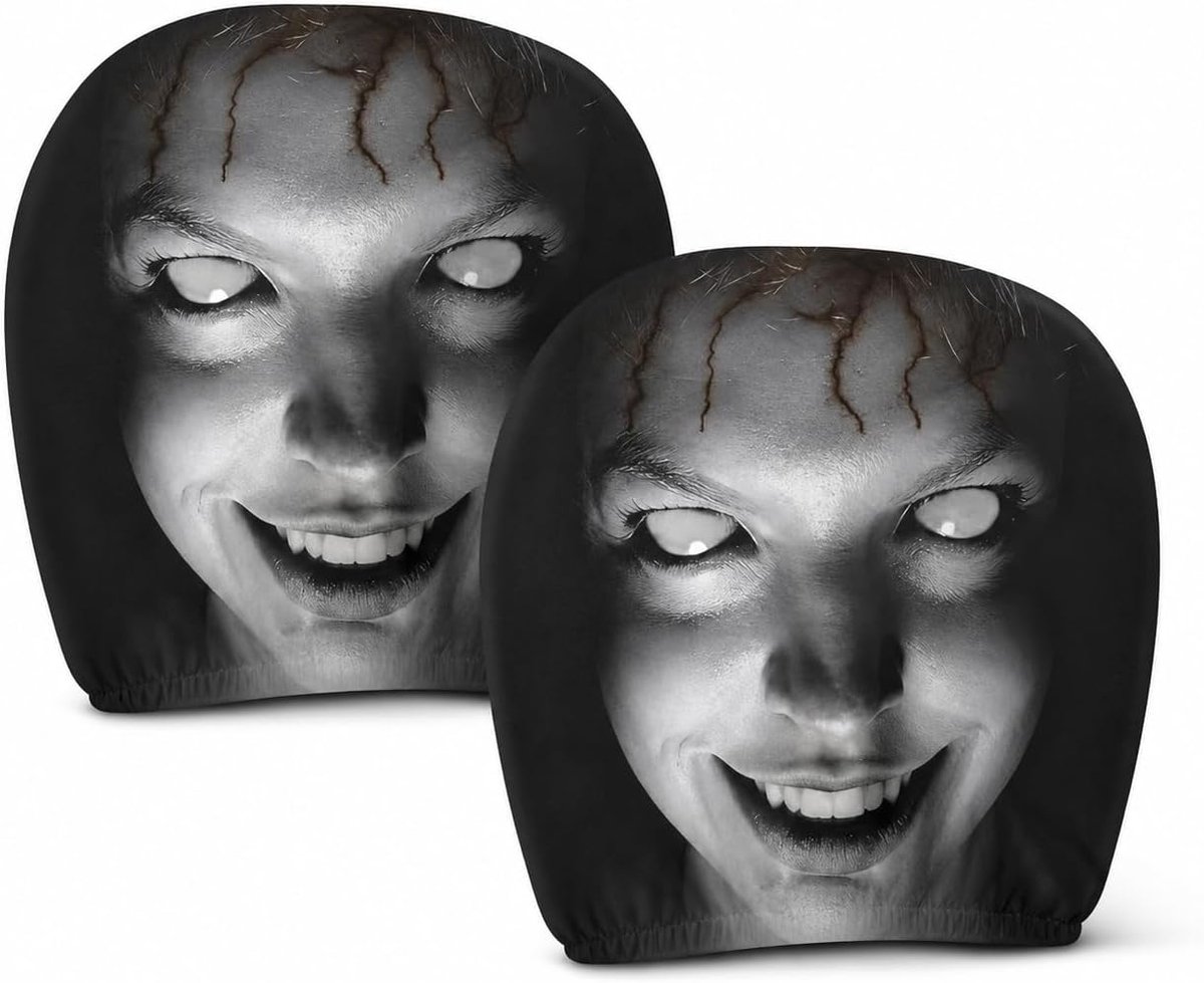 Auto hoofdsteun beschermers 2 stuks - Scary design - Polyester - Unieke interieurdecoratie - ShopVlot