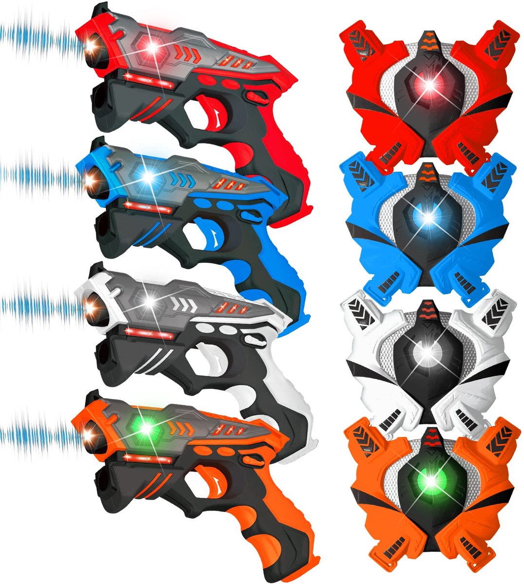 VATOS Laser Tag Set – 4 Geweren & 4 Vesten, 4 Spelers, Infrarood Multiplayer Battle Game, Binnen & Buiten, Actief Gezins Spel, Cadeau voor Kinderen 6–12+ Jaar