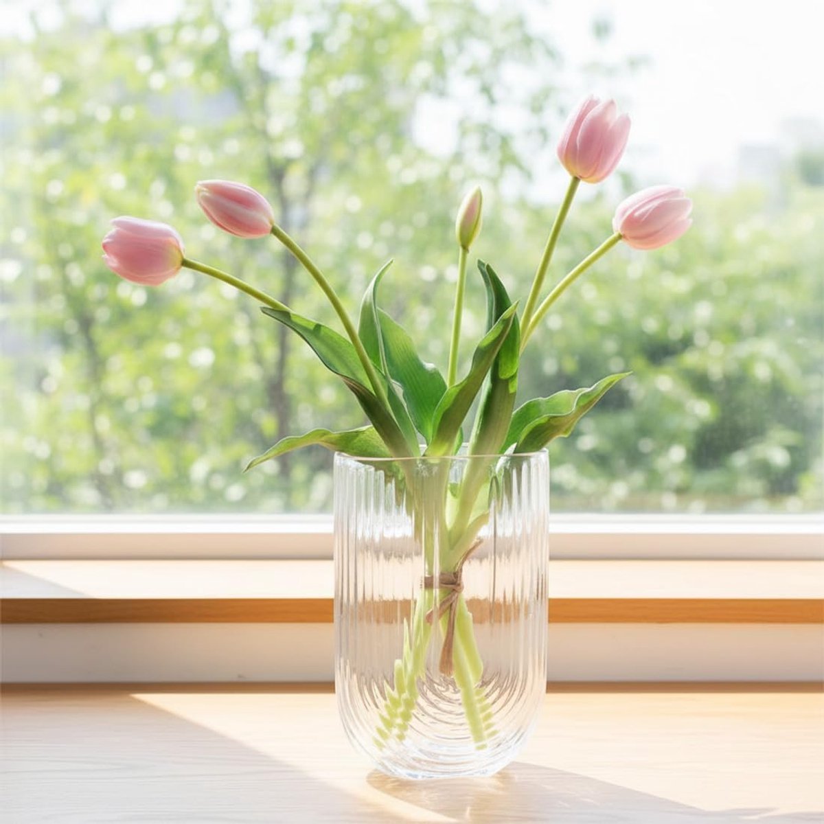 Kunsttulpen boeket 5 stuks - Real Touch - roze - lentedecoratie voor thuis - ShopVlot