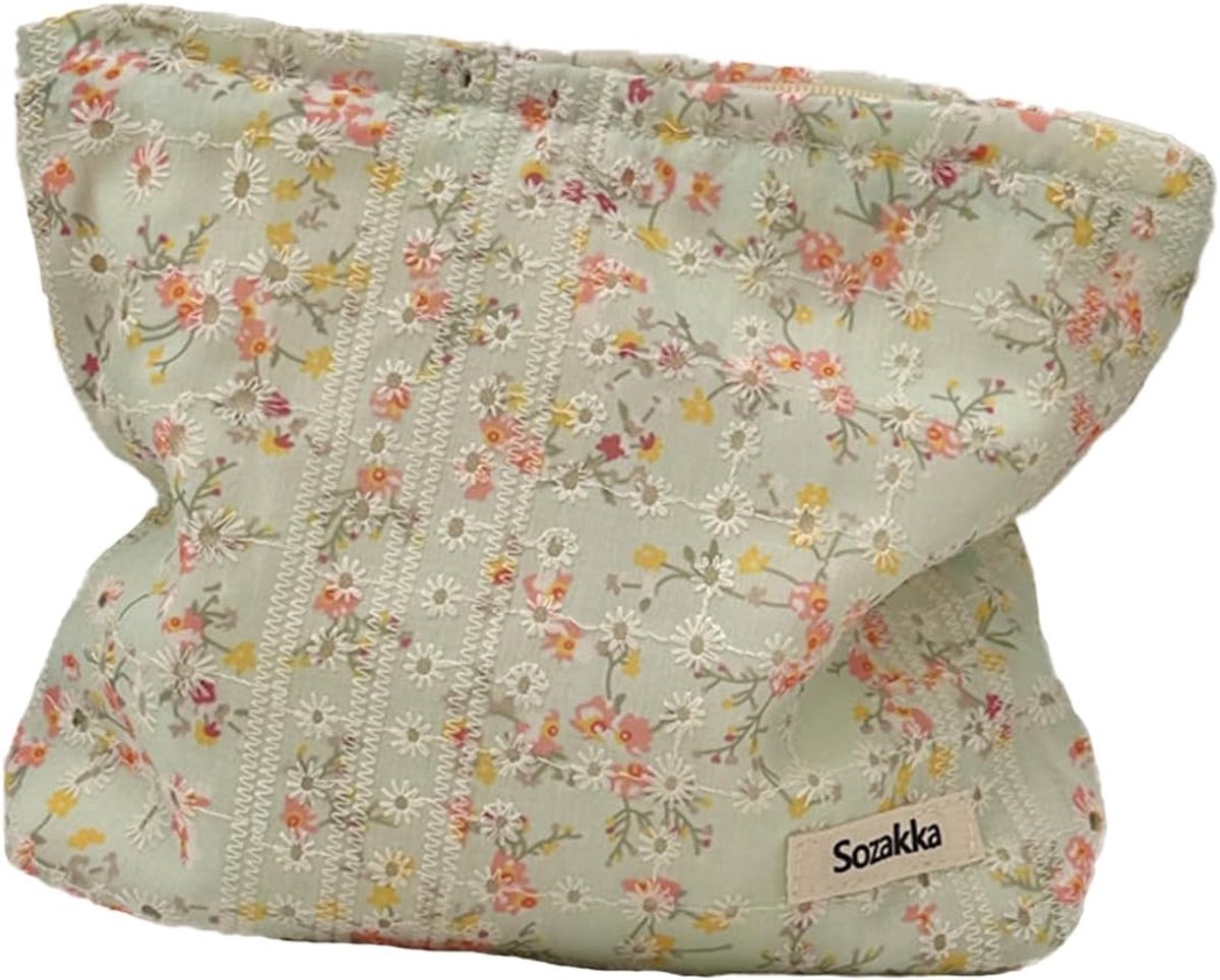 Make-up tas met bloemenprint - canvas toilettas - handig en portable - ideaal voor op reis - ShopVlot