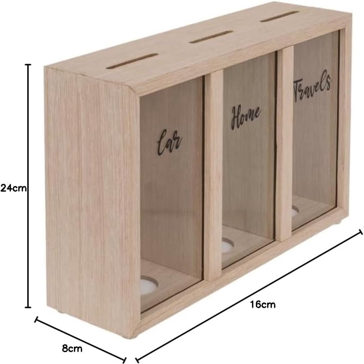 Spaarpot met 3 Compartimenten - Houten Ontwerp - Leuk voor Auto, Thuis en Reizen - ShopVlot