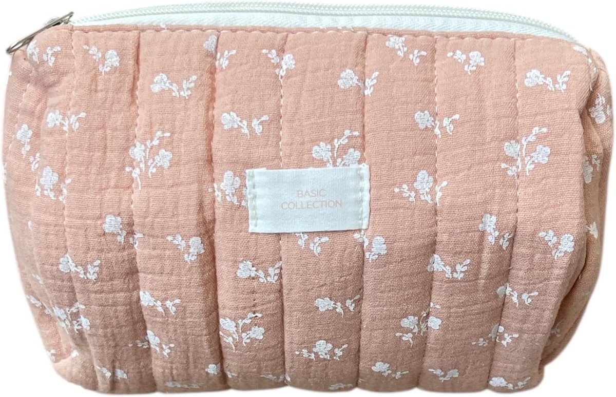 Toilettas 18x14x6 cm - crèmewit met roze bloemen - stijlvolle organisatie - ideaal voor dagelijks gebruik - ShopVlot
