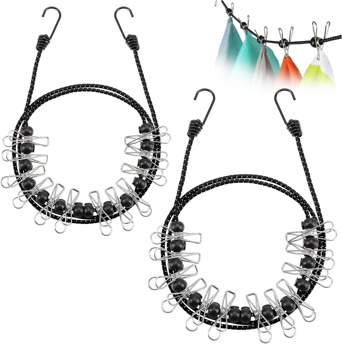 Mobiele waslijn 180-350 cm - met metalen clips - inklapbaar en ruimtebesparend - ideaal voor op reis - ShopVlot