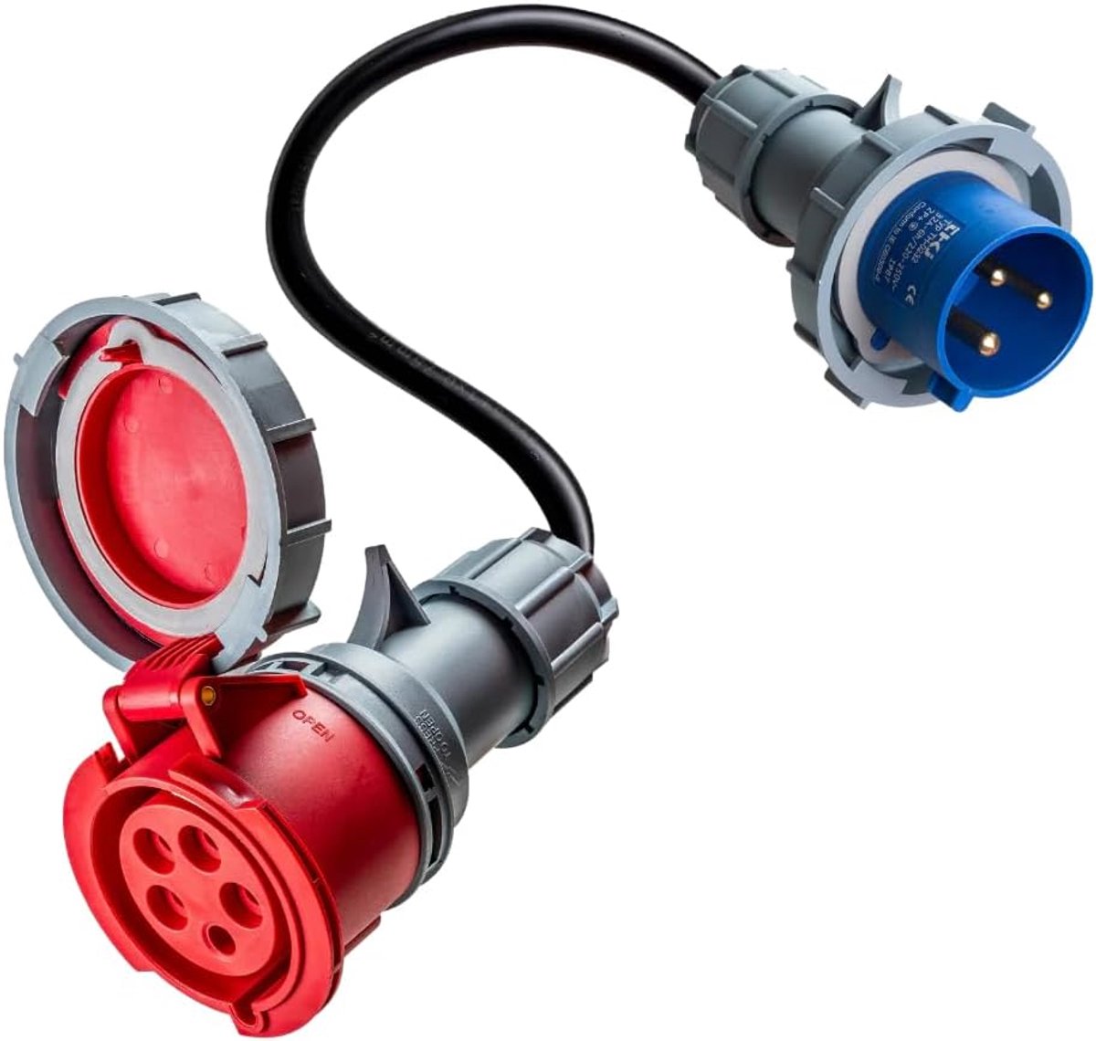 CEE Adapter 32A 5-polig - CEE 32A 3-polig - voor enkelvoudige aansluiting - betrouwbaar opladen - ShopVlot
