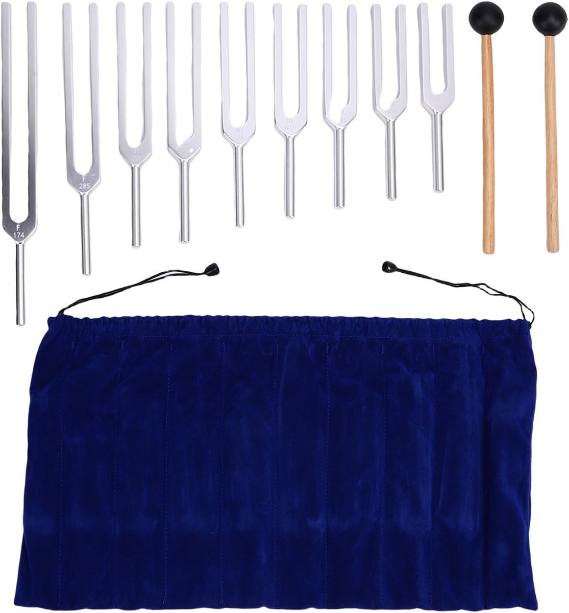 Tuning fork set 9-delig - Aluminiumlegering met houten handvat - Helende tonen voor ontspanning - ShopVlot
