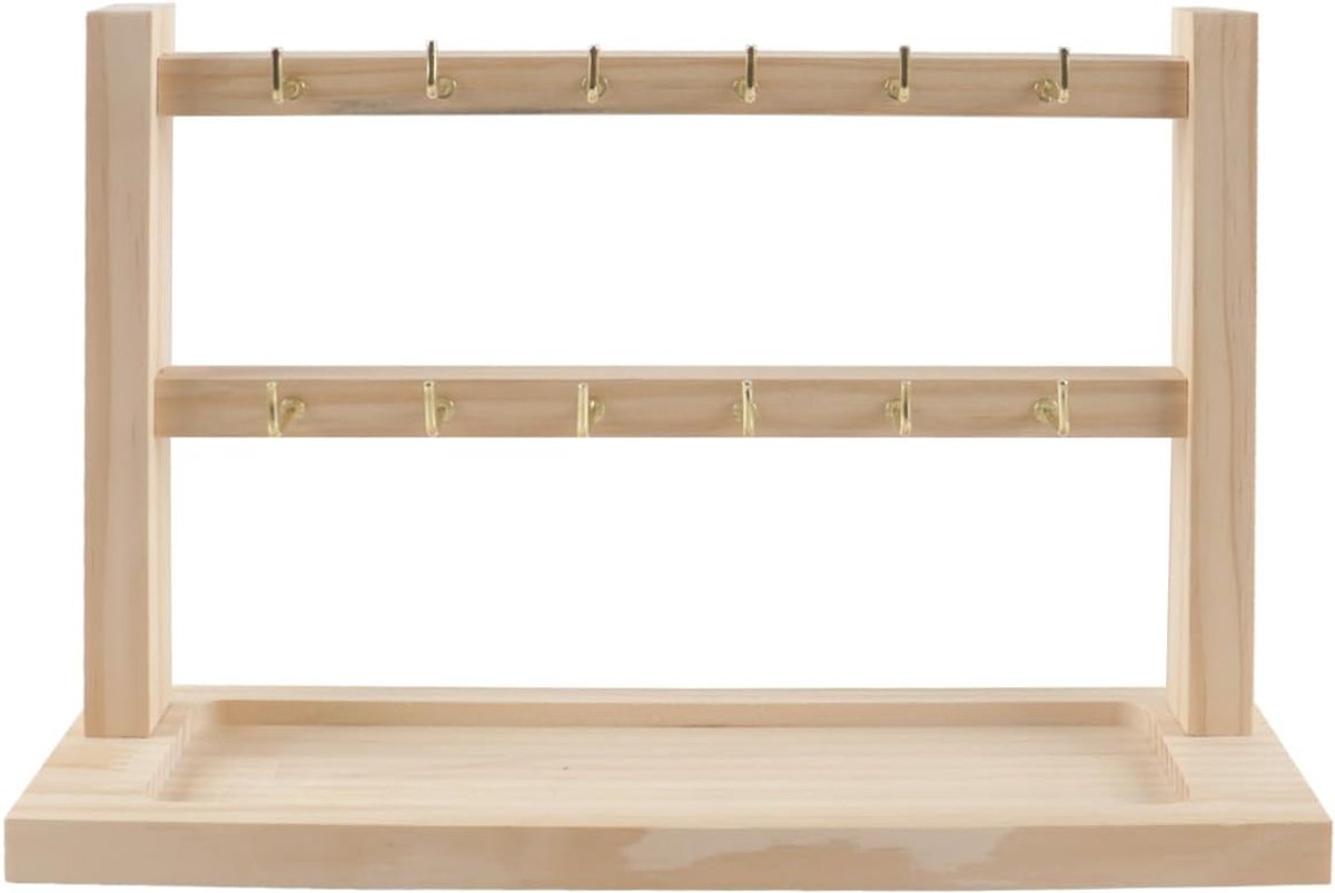 Houten sieraden standaard met 12 haken - 2-laags ontwerp - ideaal voor het tentoonstellen van oorbellen en armbanden - ShopVlot
